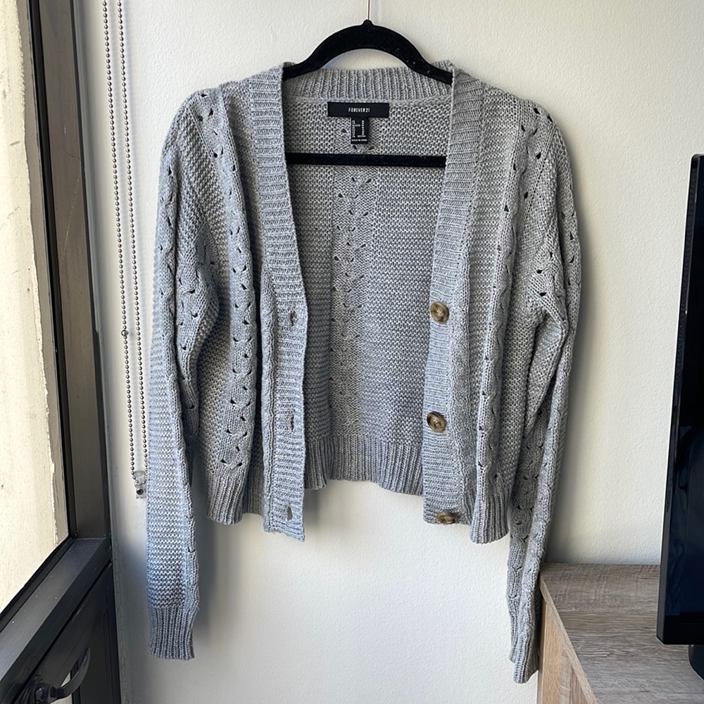 Gray Knit Cropped Cardigan